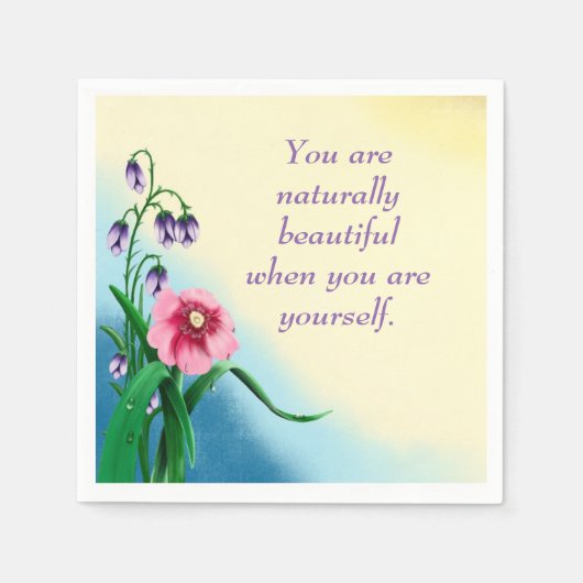 Natural Beauty Quote met roze en paarse bloemen Servet (Voorkant)