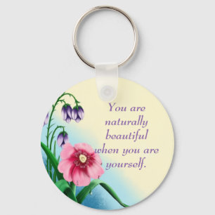 Natural Beauty Quote Roze Paarse Bloemen Sleutelhanger