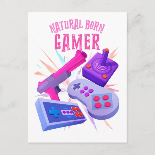 Natural Born Gamer 80s Retro Gaming Console Briefkaart (Voorkant)