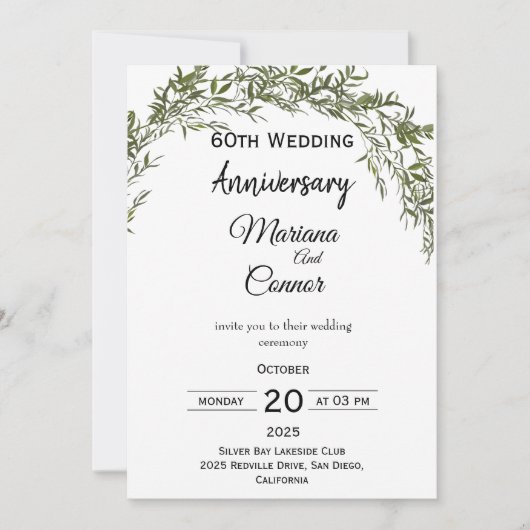 Natural Classic Greenery Wedding Anniversary Kaart (Voorkant)