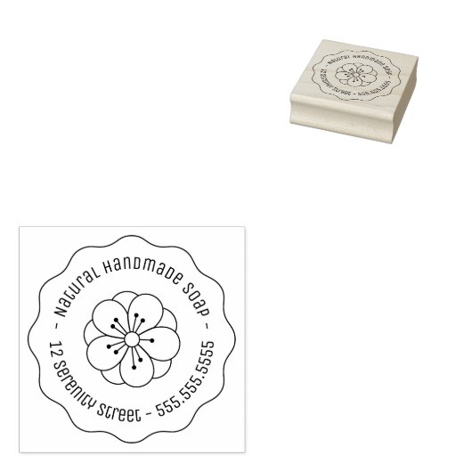 Natural Handmade Soap Flower Round Address Wavy Rubberstempel (Gestempeld)