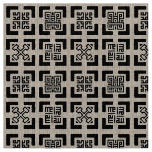 Natural Linen Adinkra-Kufic Tapestry Stof