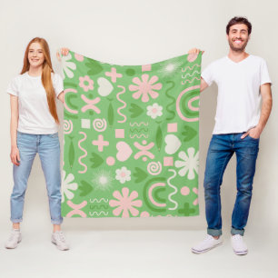 Natural Miscellany Pattern Lime Green and Pink Fleece Deken