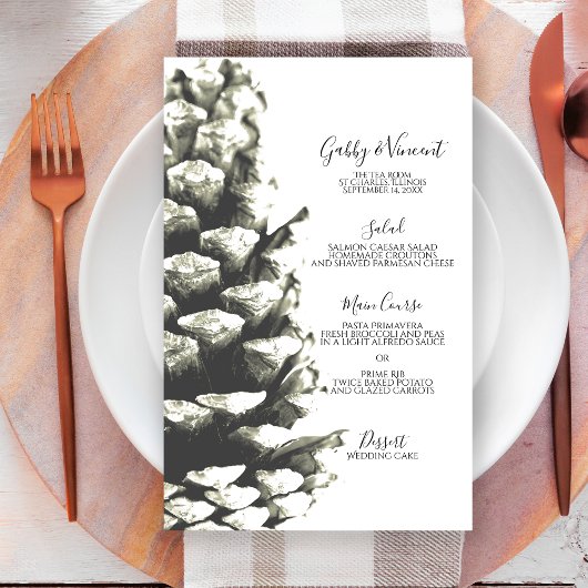 Natural Pine Cone op White Wedding Menu