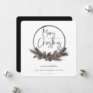 Natural Pine Hoop Wreath Holiday Card Feestdagenkaart