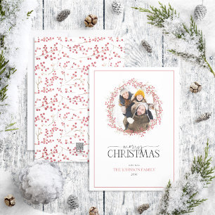 Natural Red Berry Wreath Merry kerstfoto Hol Feestdagenkaart