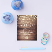 Natural Rustic Wood & White Lights String bruiloft Flyer (Enkel)