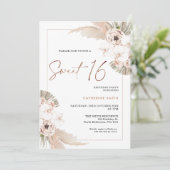 Natural Tones Boho Pampas Grass Sweet 16 Birthday Kaart (Staand voorkant)