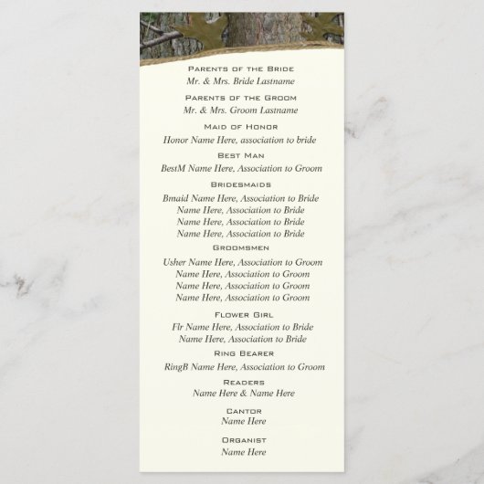 Natural Tree en Leave Camo Wedding Programma (Achterkant)