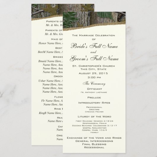 Natural Tree en Leave Camo Wedding Programma (Voorkant / Achterkant)
