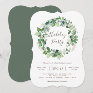 Natural Warm Holiday Party Wreatitation Invitation Kaart