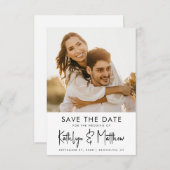 Natural White Fun Script Modern Photo Wedding Save The Date (Voorkant / Achterkant)