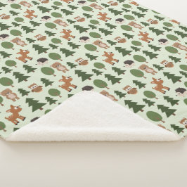 Natural Woodland Friends Baby Animals Trees Sherpa Deken