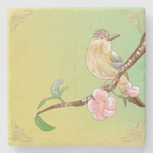 Naturalist Schilderij Tuinbloemen & Vogels Stenen Onderzetter