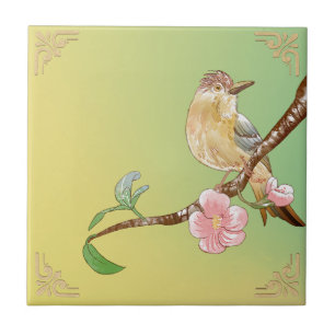 Naturalist Schilderij Tuinbloemen & Vogels Tegeltje