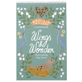 Nature Art Calendar with Backyard Birds & Flowers Kalender