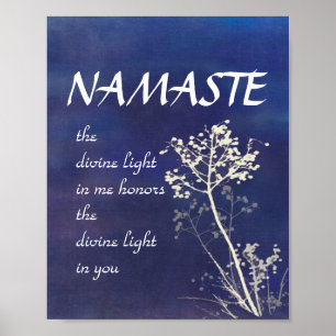 nature art zen Namaste poster bleu et blanc