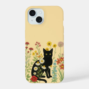 Nature botanique – Chat noir dans un jardin de fle