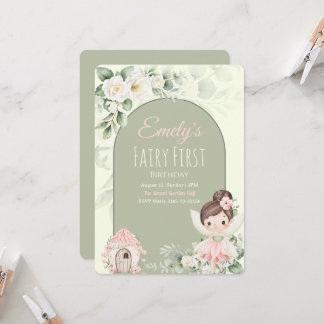 Nature Cute Flower Fairy 1st Birthday Invitation Kaart