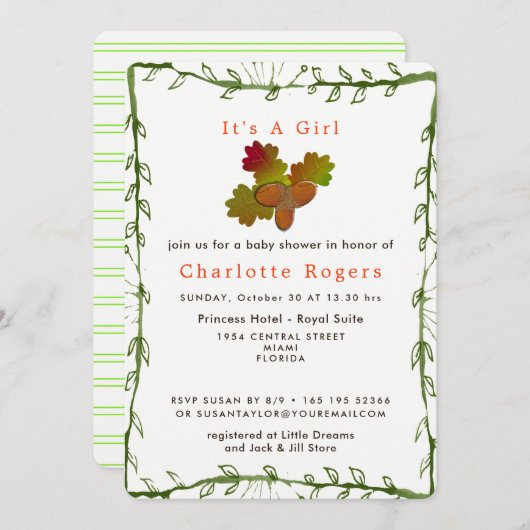 Nature De Little Acorns Baby shower Invitation (Devant / Derrière)
