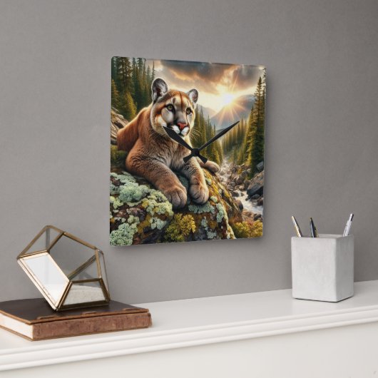 Nature et Big Cat Mountain Lion Horloge murale (Bureau)