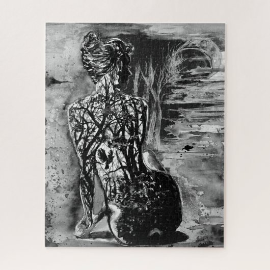Nature Femme Jigsaw Puzzle noir blanc peinture (Vertical)
