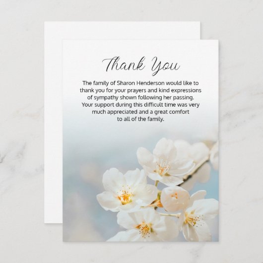 Nature Floral Funéral Merci Carte de note (Devant / Derrière)