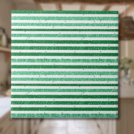 Nature Green White Horizontal Glitter Stripes Tegeltje