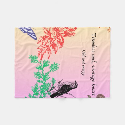 Nature Harmony Blanket – Birds, Trees & Butterfly  Fleece Deken (Voorkant (Horizontaal))