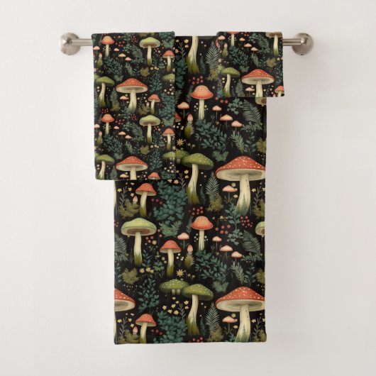 Nature-Inspired Bath Towel Mushrooms & Moss Art (En situation)