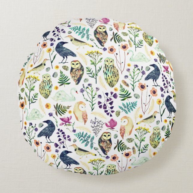 Nature-Inspired Botanical Pattern Decorative Throw Rond Kussen (Voorkant)