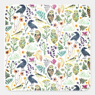 Nature-Inspired Botanical Pattern Decorative Throw Vierkante Sticker