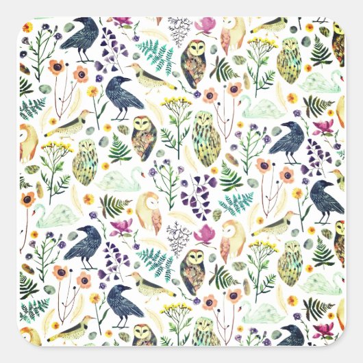 Nature-Inspired Botanical Pattern Decorative Throw Vierkante Sticker (Voorkant)