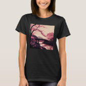 Nature Inspired Cherry Blossom River and Bridge T-shirt (Voorkant)