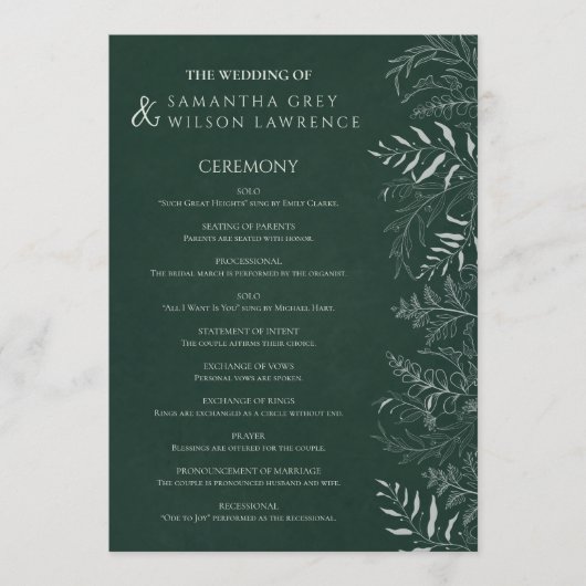 Nature Inspired  Greenery Wedding Program Card Programma (Voorkant)