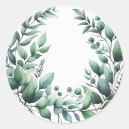 Nature Leaves Foliage Green Watercolor Rustic Farm Ronde Sticker