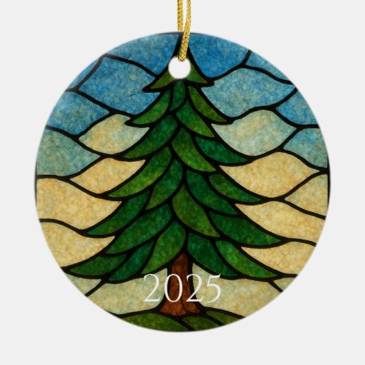Nature Stained Glass Pine Tree | Christmas Tree Keramisch Ornament (Voorkant)