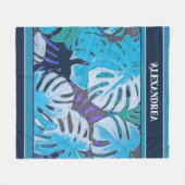 Nature Tropical Blue Leaf Pattern Modern Custom Fleece Deken (Voorkant (Horizontaal))