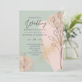 Naturel Sage Dusty Rose Blush Wedding Invitation (Debout devant)