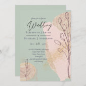 Naturel Sage Dusty Rose Blush Wedding Invitation (Devant / Derrière)