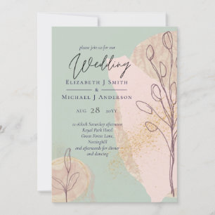 Naturel Sage Dusty Rose Blush Wedding Invitation