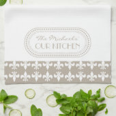 Naturel | Witte Fleur de Lis patroon Monogram Theedoek (Gevouwen)