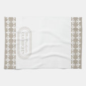 Naturel | Witte Fleur de Lis patroon Monogram Theedoek (Horizontaal)