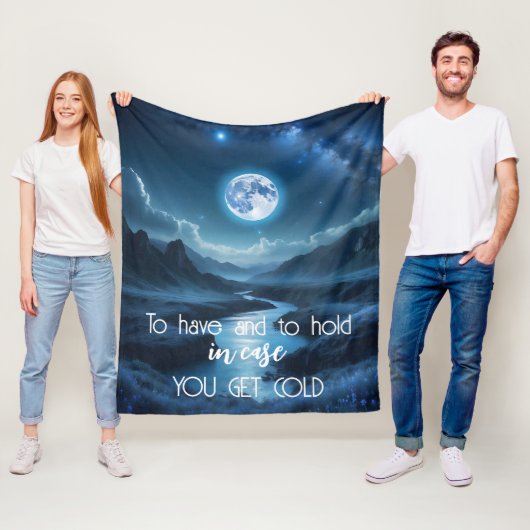 Natuur Abstract Blauw Celestial Night Moon River Fleece Deken (In situ)