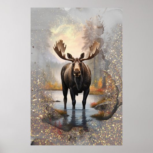 *~* Natuur AP49 MOOSE Artsy Forest Stream Sparkle Poster (Voorkant)