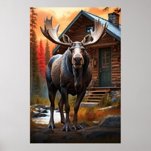 *~* Natuur AP49 MOOSE Bos Cottage Cabin Poster