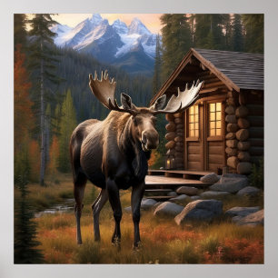 *~* Natuur AP49 MOOSE Bossen Forest Dusk Mountains Poster