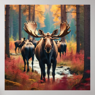 *~* Natuur AP49 MOOSE Forest PINES STREAM Poster