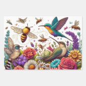 Natuur Ballet kolibries bijen te midden van bloeme Inpakpapier Vel (Voorkant 3)