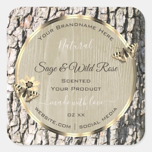 Natuur Beige Tree Bark Gold Lijst Product Labels (Voorkant)